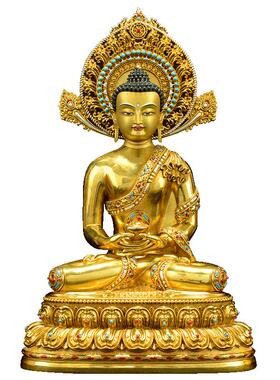 闯隆铜铸阿弥陀佛带背光鎏金摆件