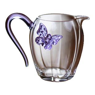 仙女风花瓣蝴蝶公道杯 耐高温玻璃粉紫色手柄分茶器单个300ml茶海