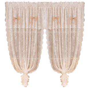 法式蕾丝纱帘半帘免打孔魔术贴田园风窗帘飘窗短帘厨房遮挡帘门帘