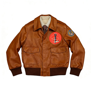Vintage复古飞虎队皮夹克男空军德国飞行员休闲翻领短款百搭外套