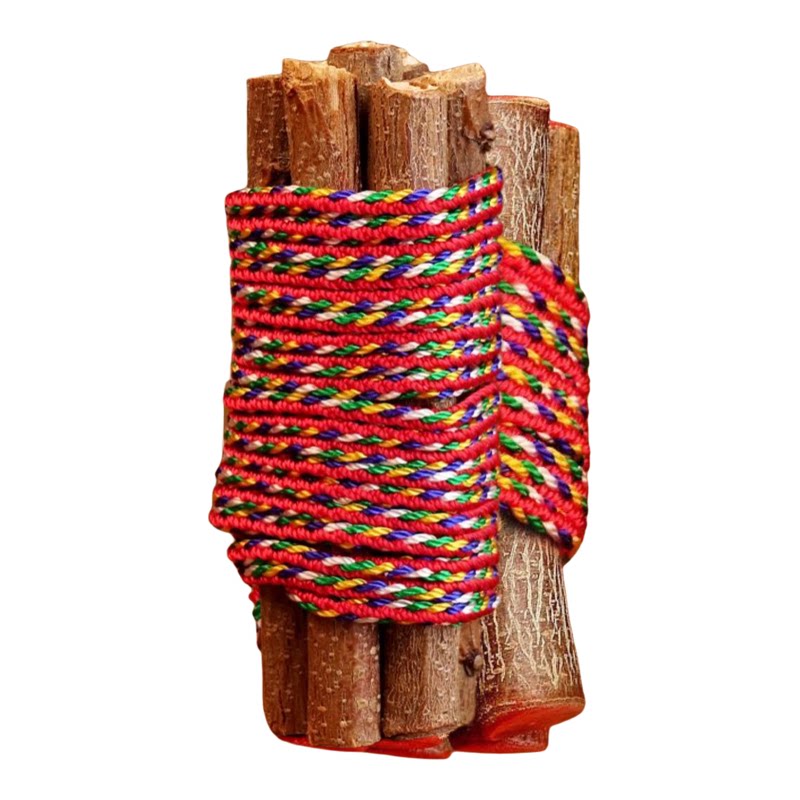 东南野生桃木枝招财招桃花东南七根七厘米五色绳捆绑正宗桃木棍