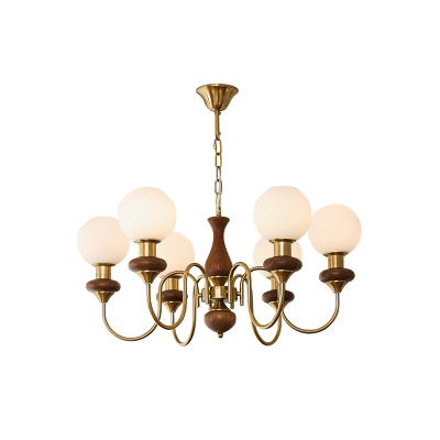 法式中古风客厅吊灯美式复古白蜡木卧室书房餐厅灯全光谱智能灯具