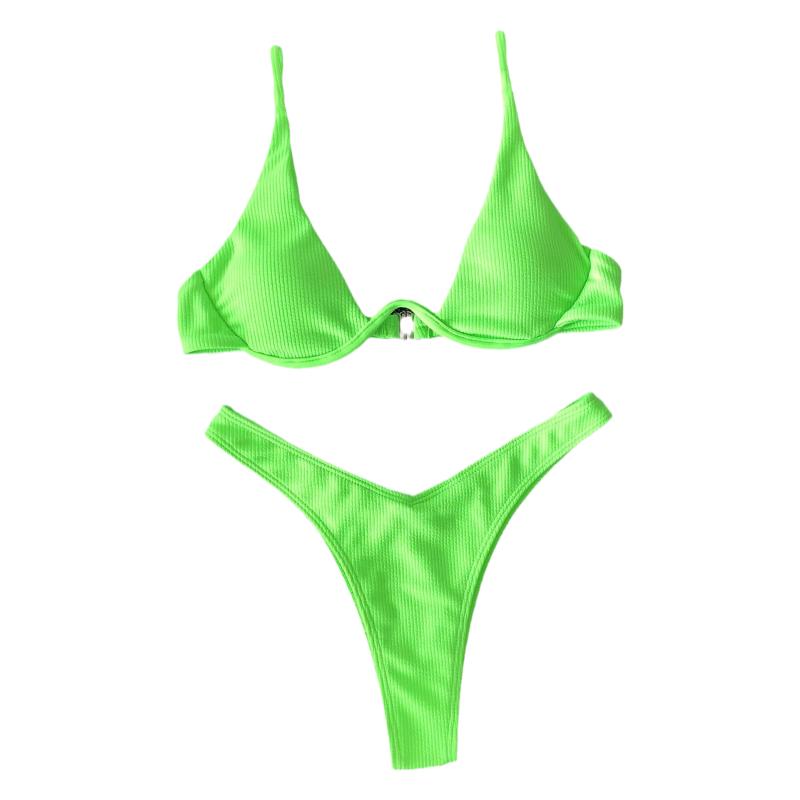2021欧美女士个性聚拢钢托分体比基尼泳衣沙滩度假辣妹小众bikini
