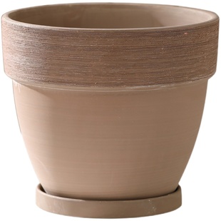 陶盆手工拉丝扁圆形红陶土花盆复古做旧透气素烧北欧绿植花卉盆栽