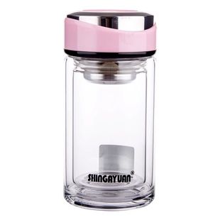 新家园玻璃杯女士双层便携迷你小巧简约水杯清新韩国学生泡茶杯子