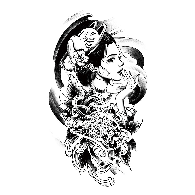 艺伎纹身贴小腿防水女持久洗不掉