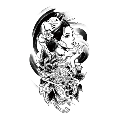 艺伎纹身贴小腿防水女持久洗不掉