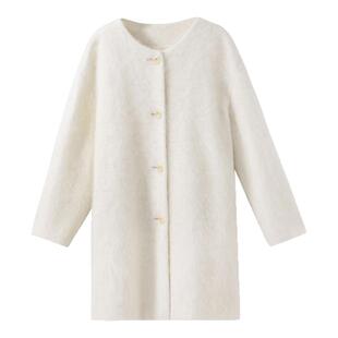 【重磅推荐】绵羊毛+山羊绒 重工拉毛圆领中长款毛呢大衣外套女