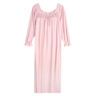 轩靓睡裙女春秋款莫代尔薄款长袖睡衣田园风柔软亲肤家居服连衣裙