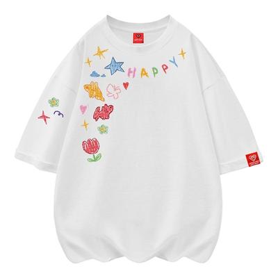 查尔斯桃心纯棉重磅短袖蜡笔画T