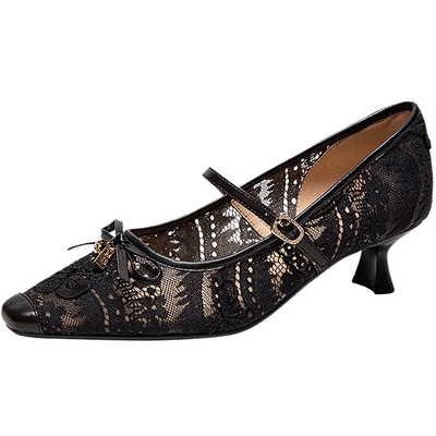 natursun蕾丝时装单鞋2026春季新款轻熟风女鞋气质蝴蝶结玛丽珍鞋