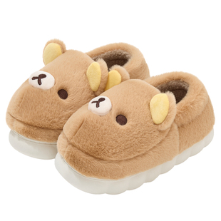 可爱轻松熊包跟棉拖鞋女款2026新款冬季室内厚底家居毛绒保暖棉鞋