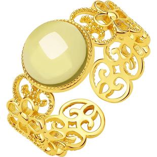 周六福金缕琥珀戒指女S925银黄金色复古轻奢小众送女友本命年礼物