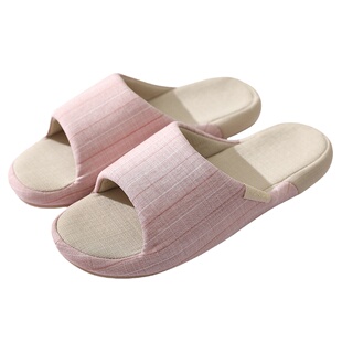 新款日式针织布艺居家四季亚麻拖鞋高弹TPR鞋底柔软透气吸汗防滑