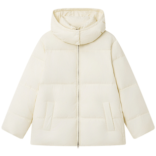 Halo Luu白色羽绒服女中长款冬季韩系显瘦连帽设计感面包服厚外套