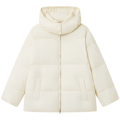 Halo Luu白色羽绒服女中长款冬季新款韩系连帽设计感面包服厚外套