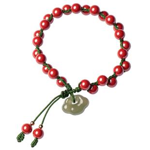 福一方朱砂平安锁和田玉手串马年本命年帝王砂手链正品送女友礼物