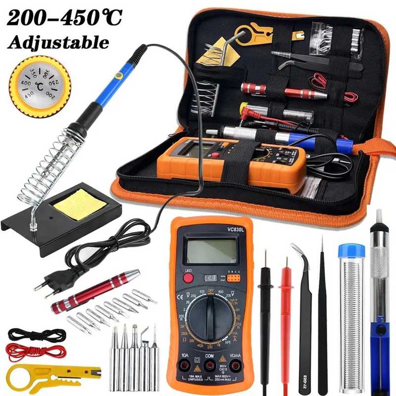 21件套内热60W工具包套装家用焊接维修可调温电烙铁万用表套装