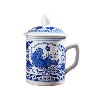 景德镇陶瓷茶杯 带盖青花泡茶办公杯 中国风瓷茶杯喝水杯子大容量