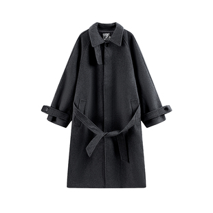 COLN沉浸式过冬毕竟想要又美又飒又暖就穿系带翻领毛呢单排扣大衣