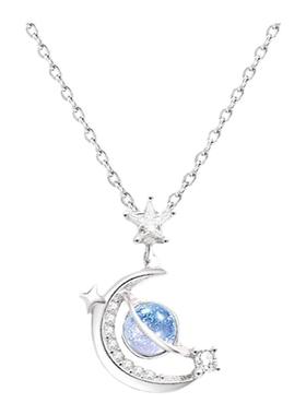 星空月亮吊坠项链原创纯银琉璃女