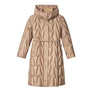 诗篇专选金驼缎面直充防钻绒白鸭绒长款连帽羽绒服冬款