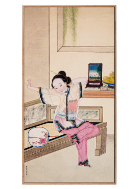 玉人起身图美人新中式卧室装饰画