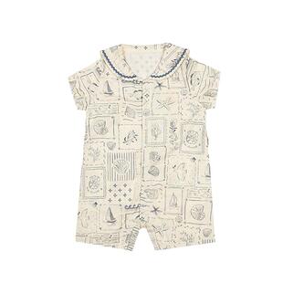 【新品】Oak Family夏季婴儿短袖海军领连体衣全棉纱爬服宝宝衣服