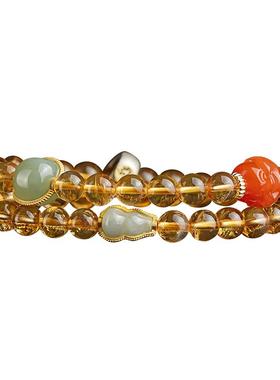 纯天然水晶手串黄水晶发晶转运珠