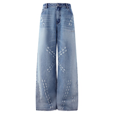 BJHG街头休闲直筒宽松牛仔长裤子