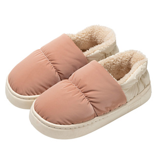羽绒布防水棉拖鞋男冬季2025新款室内家居毛绒绒保暖情侣棉鞋女士