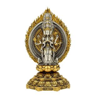 闯隆白铜家居摆件《千手观音》铜像室内客厅桌面工艺装饰品摆件