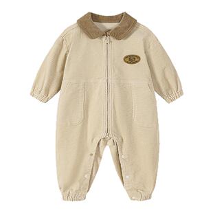 迷你巴拉婴童外出连体衣男女宝宝复古工装灯芯绒爬服年春季