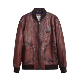 MCS男装源自万宝路秋季新款复古机车真皮皮衣夹克绵羊皮外套男士