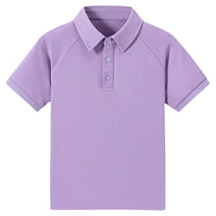 伊顿英伦风校服男女童校园学院风学生夏季紫色衬衫领短袖T恤班服