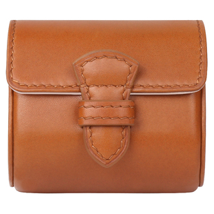 聚变手工皮具金棕色牛皮高端真皮两支装小巧时尚手表盒首饰盒定制