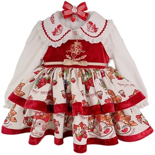 妮拉兔【奶油草莓】原创Lolita公主裙女童春秋生日裙拜年服周岁裙