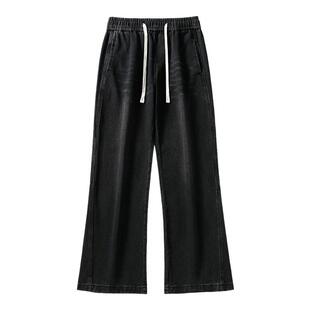 美式弯刀牛仔裤男款春秋季潮牌宽松直筒青少年垂感男生阔腿长裤子