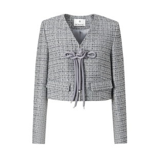 MOISSAC摩萨克冬格纹V领盘扣新中式静奢感国风小香短外套女