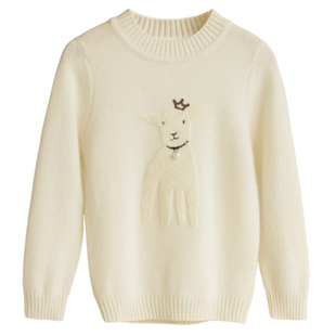 洪叶云台100%儿童羊绒衫宝宝纯白色卡通毛衣女童洋气秋冬款打底衫
