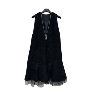 sdeer圣迪奥冬装女装V领网纱拼接毛呢背带连衣裙S234Z12C5