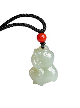 天然和田玉生肖兔吊坠项链
