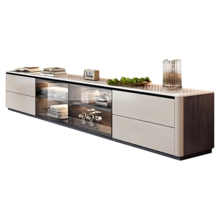 实木岩板电视柜玻璃门茶几组合2025新款客厅高级感落地电视柜定制