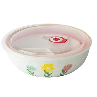 釉下彩好看陶瓷分格盘加深带盖便当密封保鲜碗减脂分隔便当三格盘