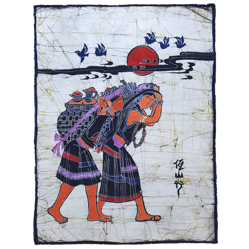 手工蜡染画佤山行装饰画