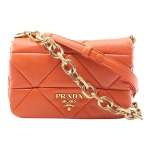 中古二奢Prada普拉达女包A级95新Shoulder bag羊皮单肩包橘色