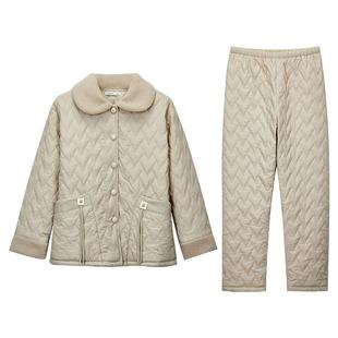 达尔丽三层夹棉加厚羽绒睡衣女冬保暖空气棉长袖加绒情侣家居服男