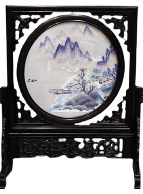 苏绣双面绣小摆件苏州手工刺绣紫光檀中式屏风客厅日常长辈送礼工