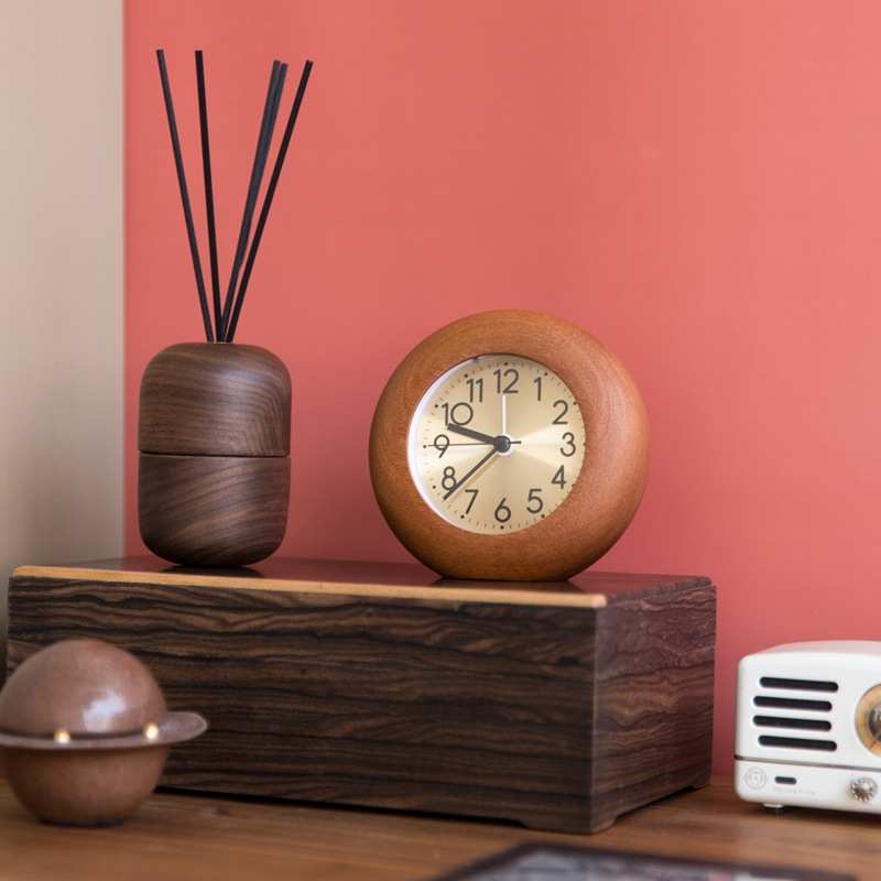 【小圆蛋闹钟】复古木夜灯创意静音台钟学生卧室床头懒人起床时钟