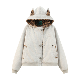 江南先生NewJNXS仿马毛座山雕立体帽子耳朵飞机扣铆钉毛绒棉服冬